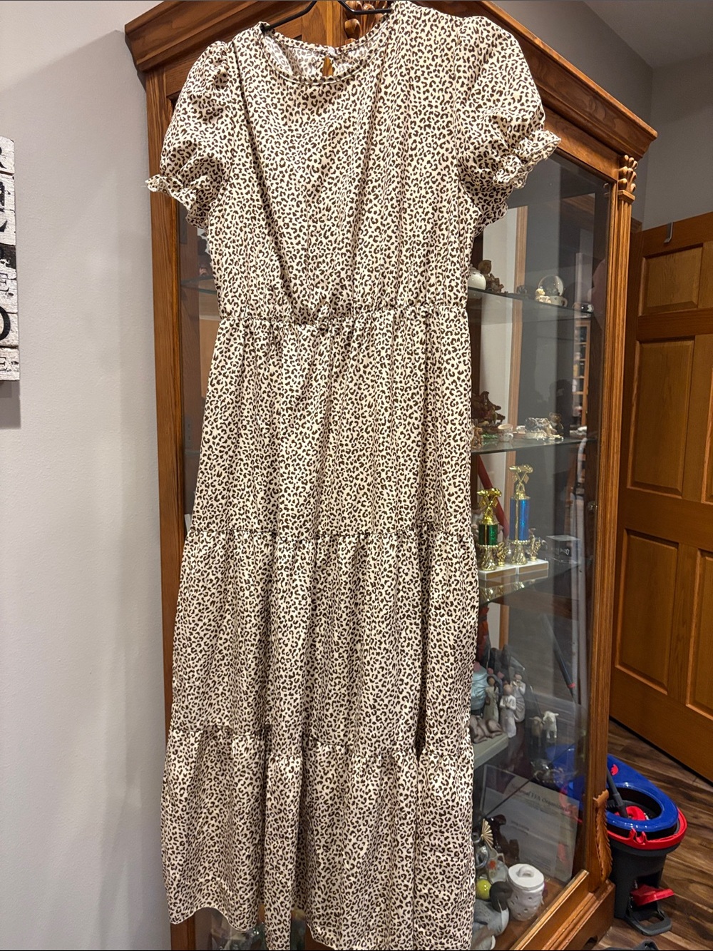Girls' Cream Leopard Print Tiered Dress